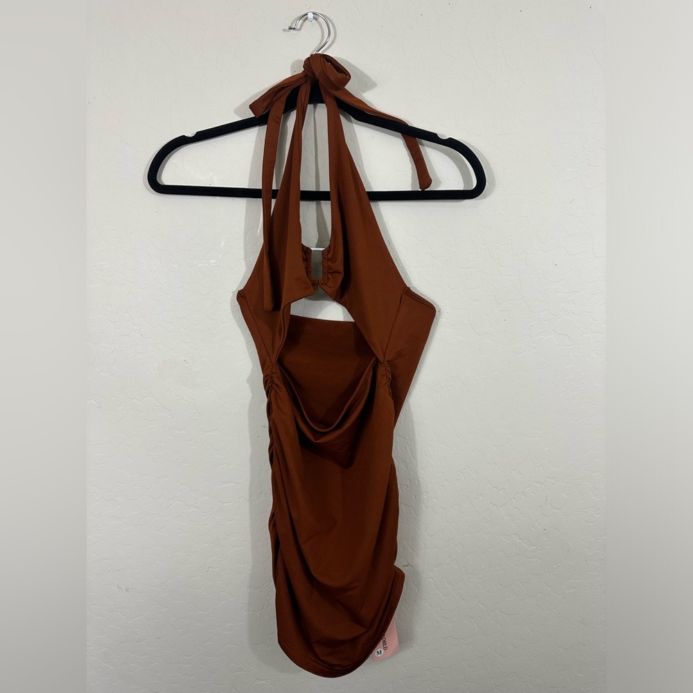 Chocolate Brown Halter Scrunched Cutout SHESEEWORLD Dress Women’s Size Medium